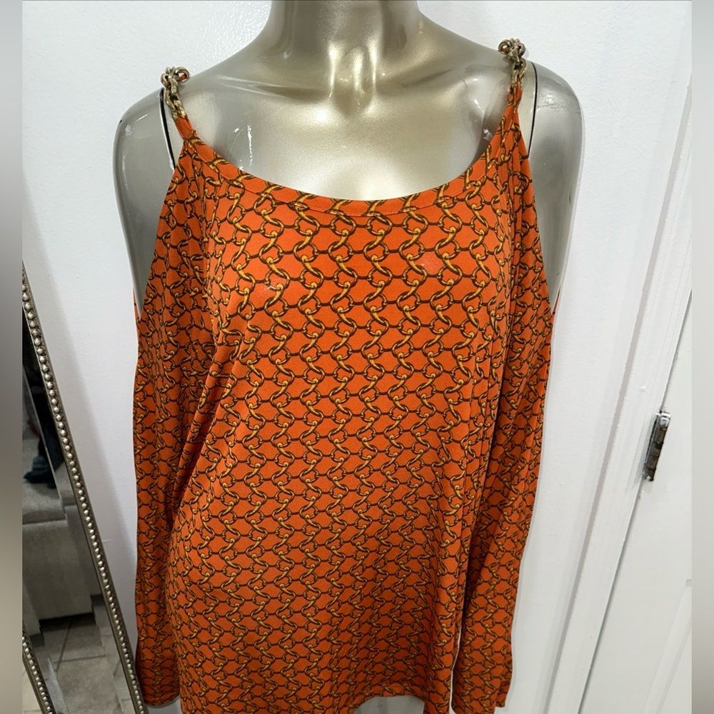 Michael Kors Cold Shoulder Top orange chain print chain straps size XL